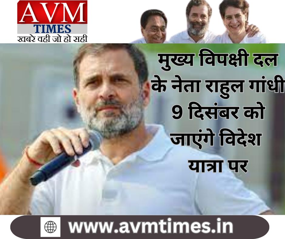मुख्य विपक्षी दल के नेता राहुल गांधी 9 दिसंबर को जाएंगे विदेश यात्रा पर