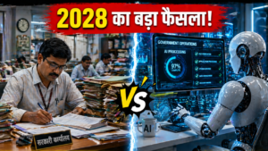 AI vs human government work 2028 futuristic image