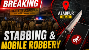 Stabbing and Mobile Phone Robbery in Delhi's Azadpur at Azadpur Railway Station, police investigating crime scene and arresting accused