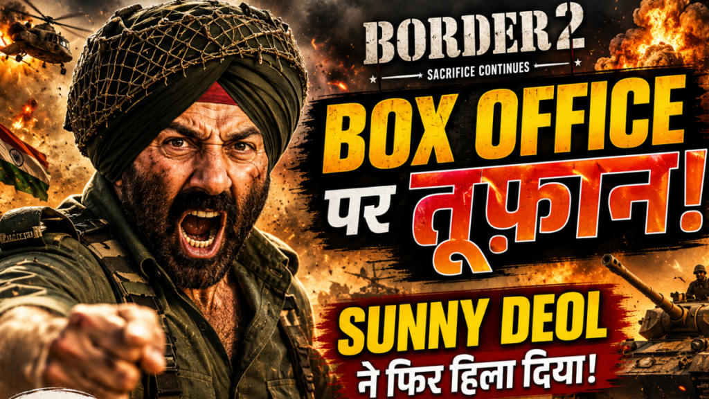 Sunny Deol Border 2 movie thumbnail with explosive war background and box office collection theme.